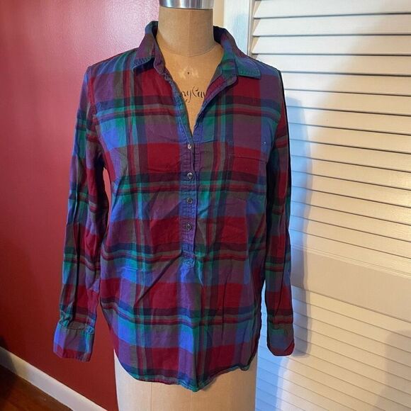 J CREW | red green blue pocket popover plaid shirt S - Picture 1 of 6